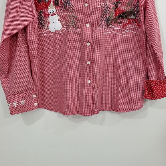 Karen Scott Women's Sport Button Up Christmas Long Sleeve Red White Size XL - Picture 4 of 12